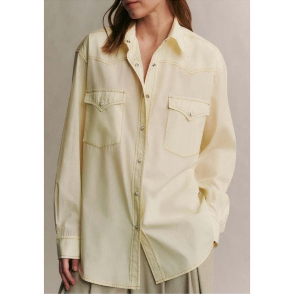TWP Dutton Stretch Cotton Button up Shirt Transparent Yellow Western XS S